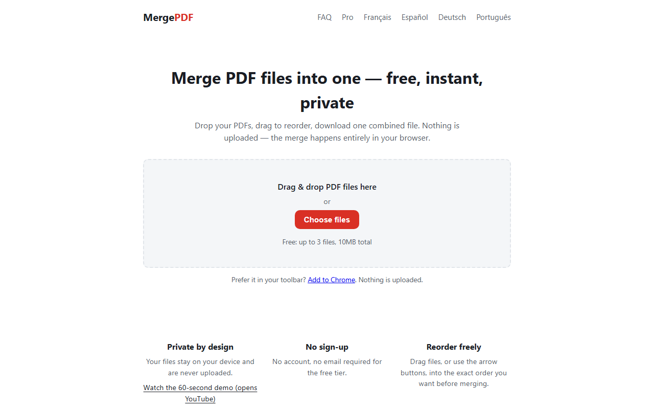 Merge PDF with three files ready to combine